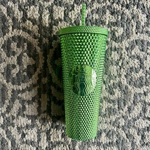 Starbucks Chrome Green Holiday 2023 24 oz Limited Edition Studded Tumbler
